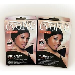 Firstline Evolve Satin & Mesh Wrap Caps Black 2 Pack Bundle 2 Boxes 4 Caps NEW